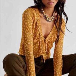Free People Marnie yellow star sheer tie top